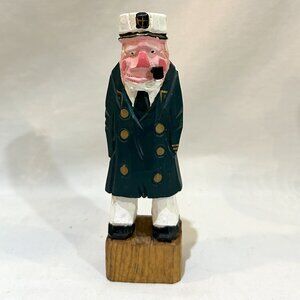 VTG Hand Carved Painted Wooden Figurine Sailor Captain Smoking Pipe 6" By Nanco